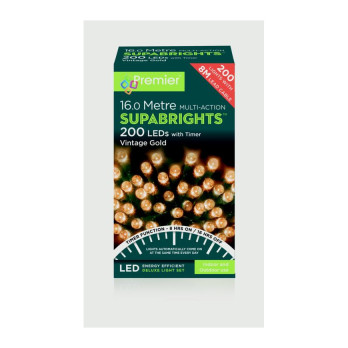 Premier 200 LED Multi Action Supabrights With Timer Vintage Gold/Green